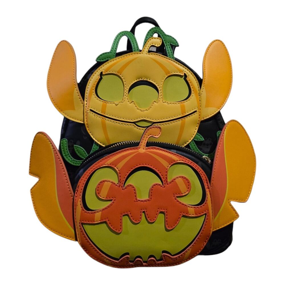 Loungefly Lilo & Stitch Angel & Stitch Jack-O-Lantern Glow In Dark Mini Backpack